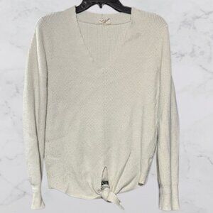 Anthropologie Moth Sweater Size M Ribbed Knit Ivory V Neck Tie Front Pullover